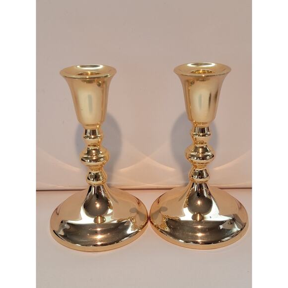 Vintage Brass Candleholder Pair Made in Japan 6" Tarnish Resistant Taper Candles - Picture 5 of 12
